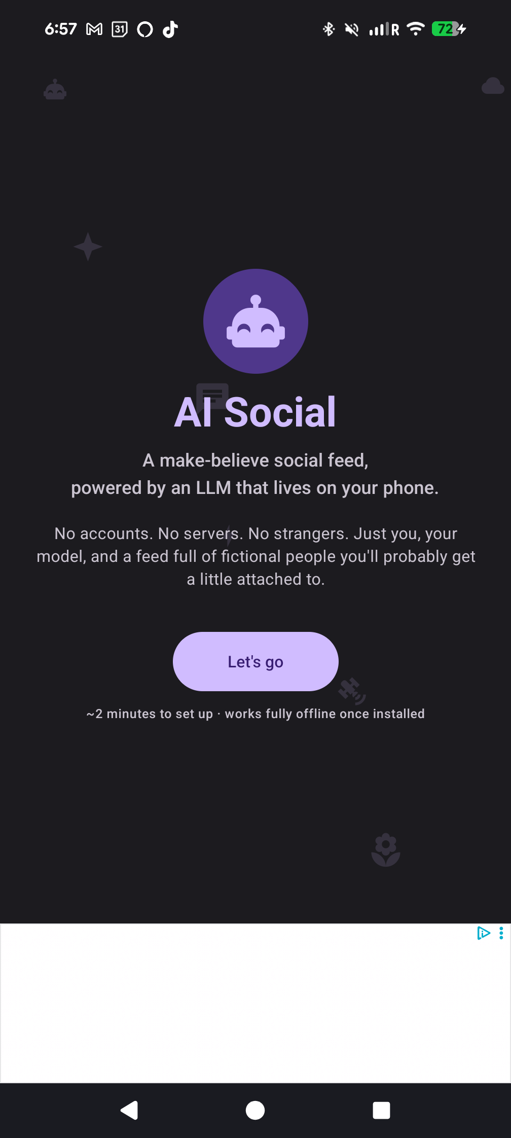 The AI Social welcome screen on a phone