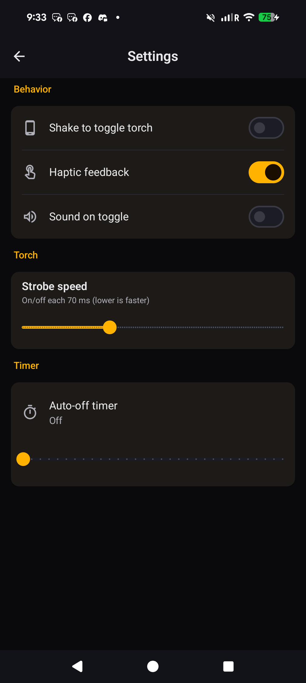 Flashlight settings