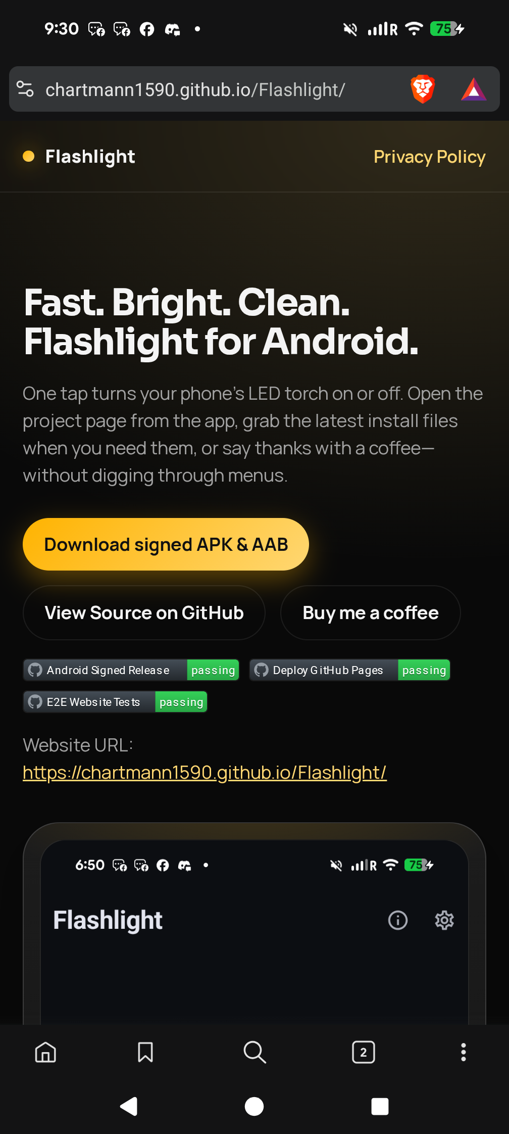 Flashlight website on phone