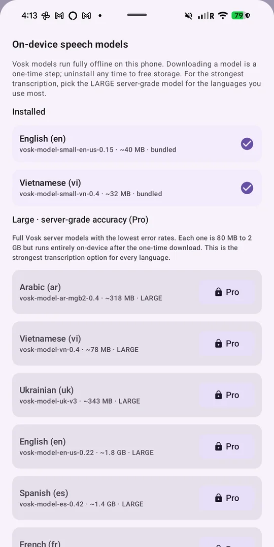 LiveCaptionN screenshot: Check the speech model (optional)