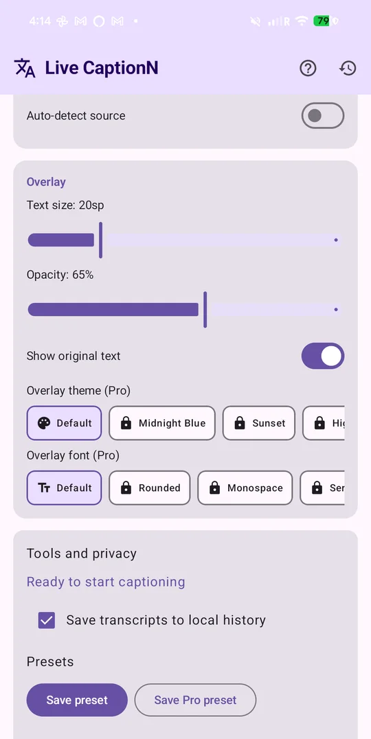 LiveCaptionN screenshot: Make the caption window readable