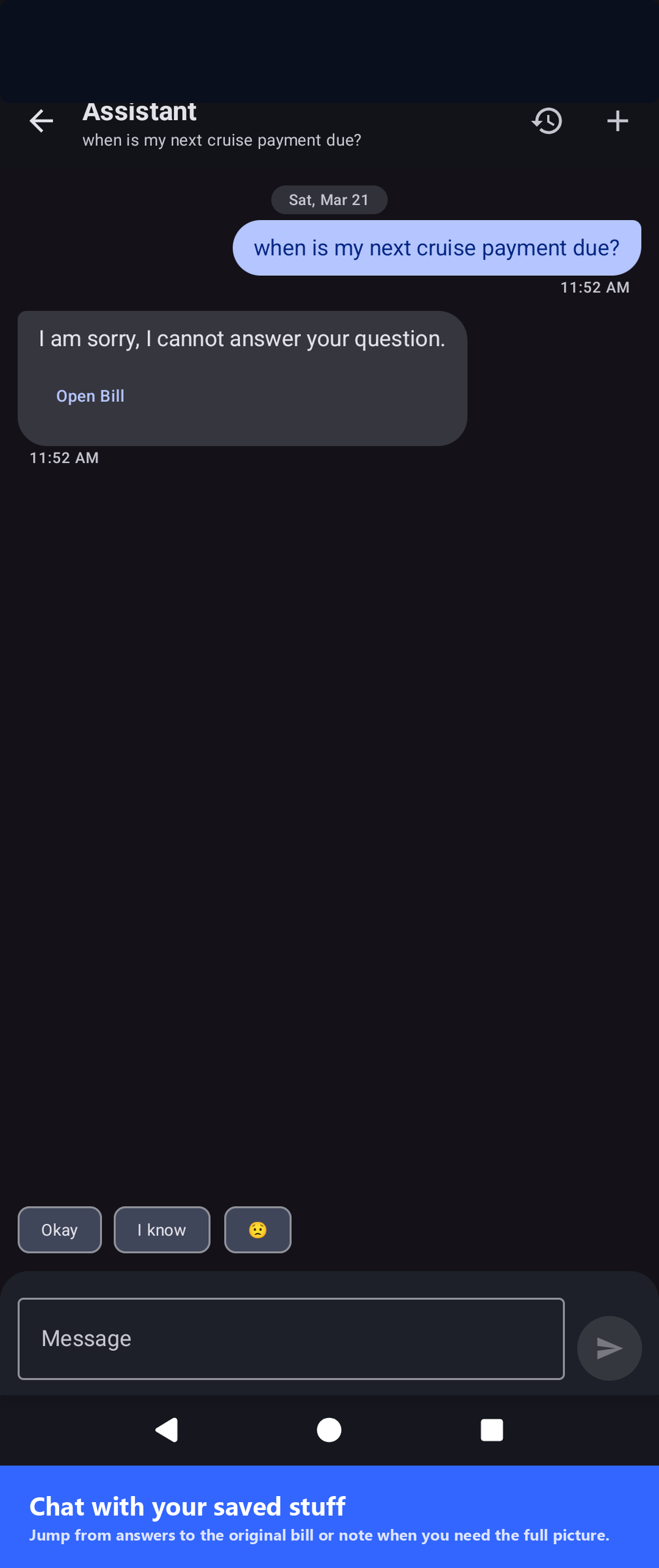 Assistant and saved items