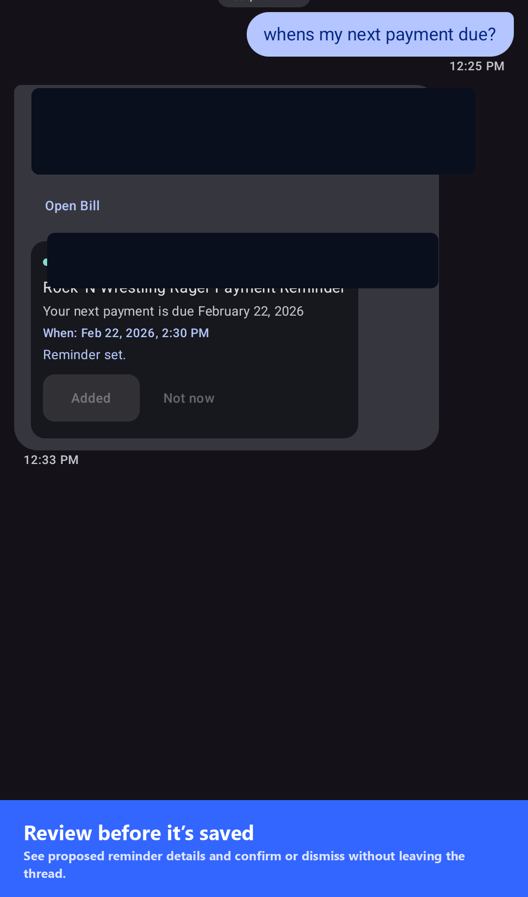 Review reminder details before save