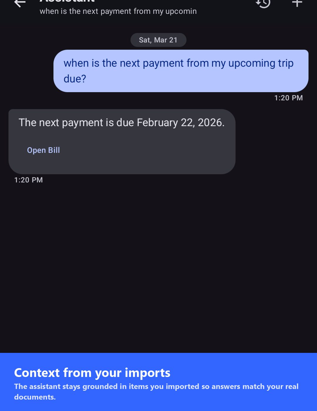 Chat context from imports