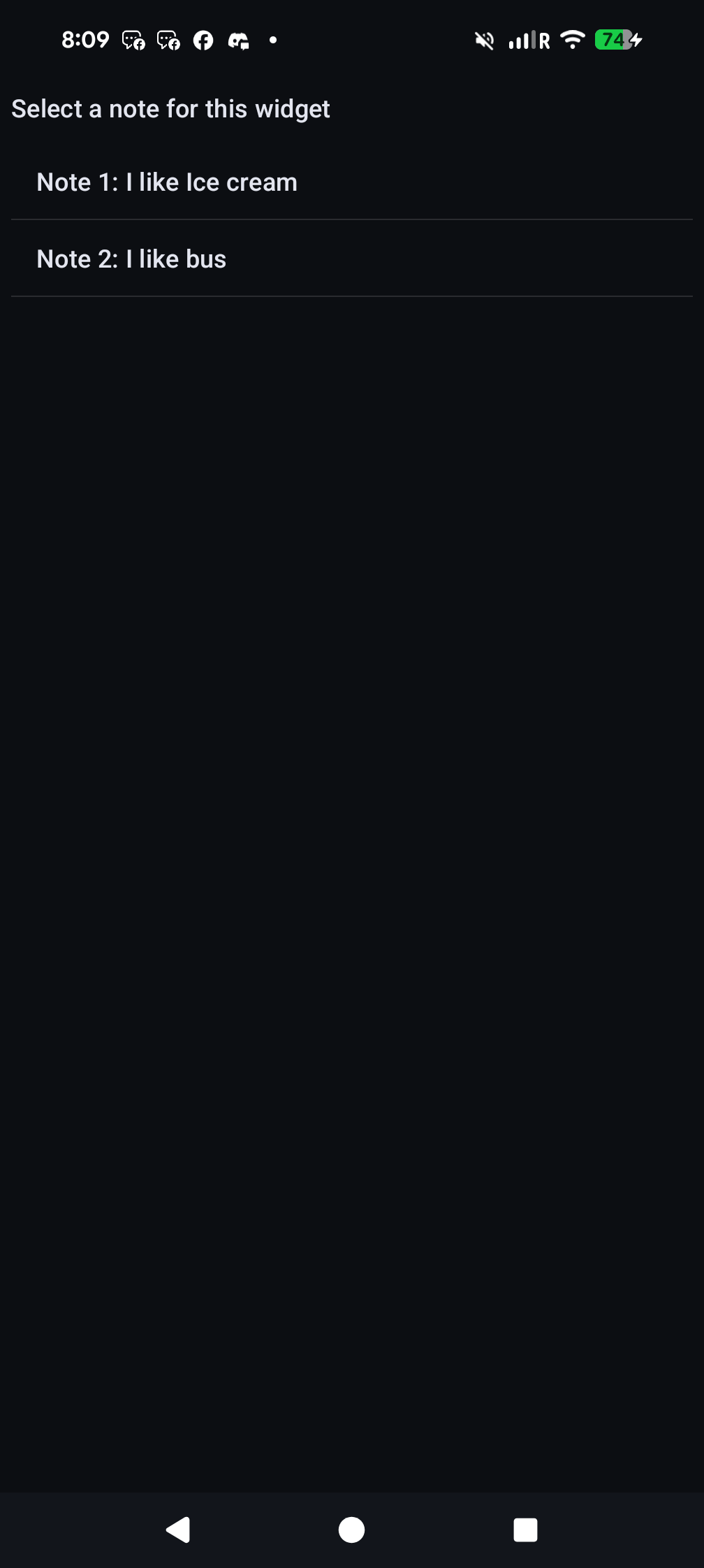 Widget configuration note selector