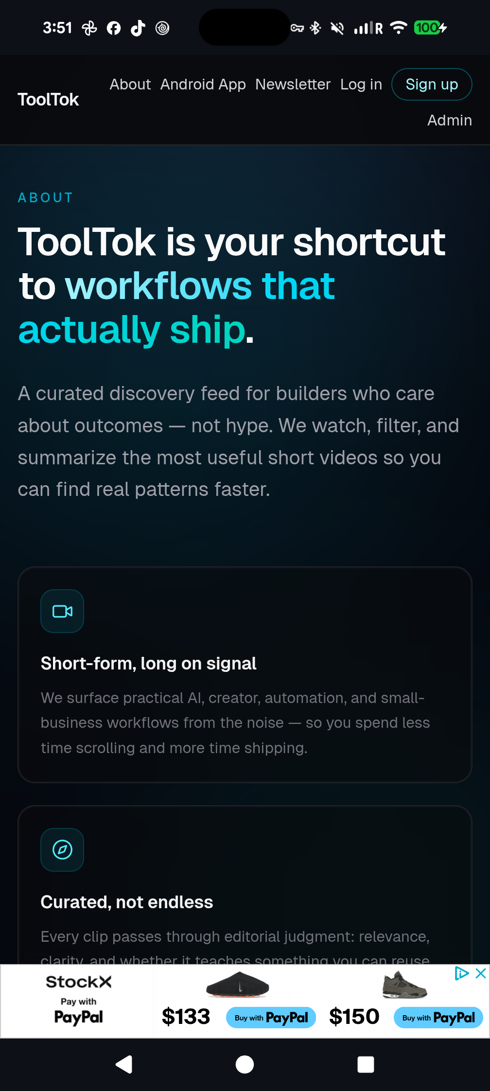 ToolTok Android app about screen