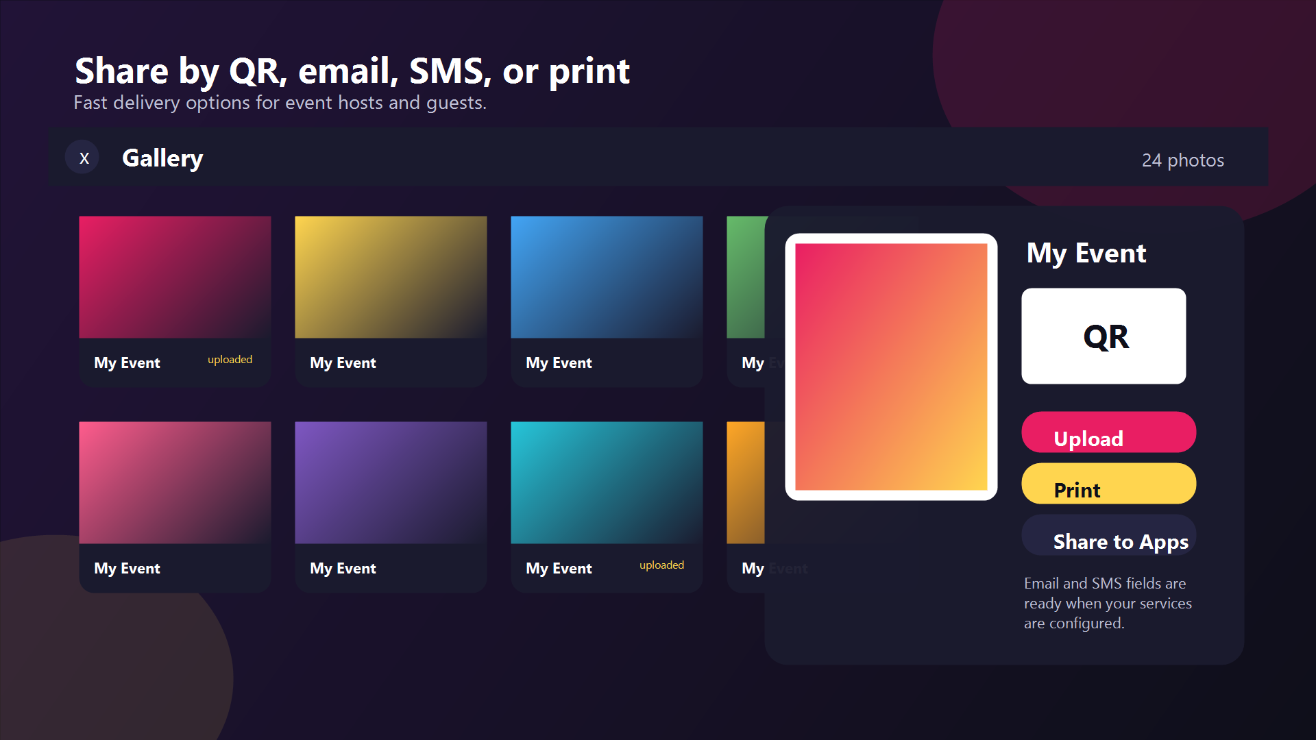 Sharing options with QR code and print