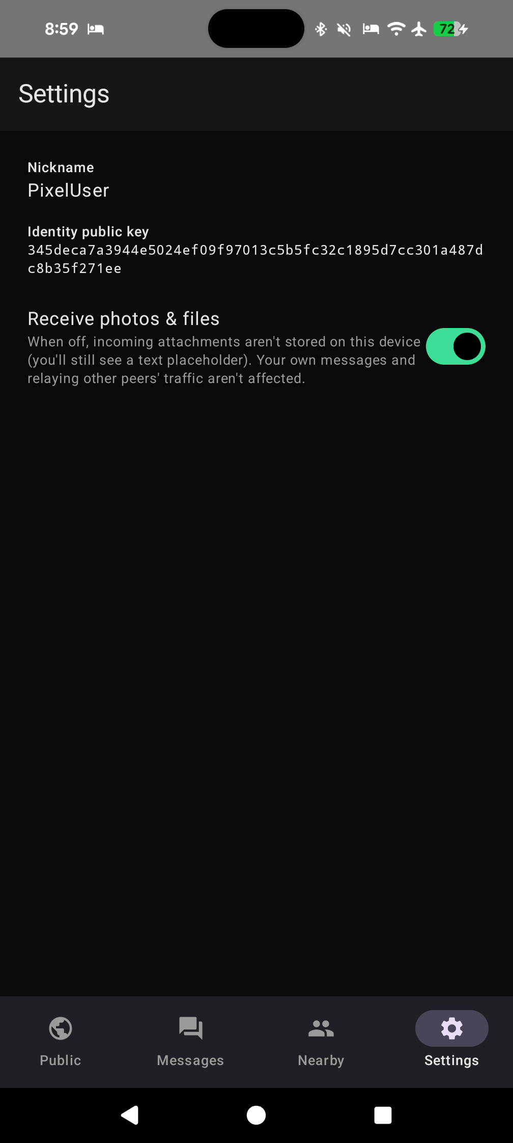 Settings screen