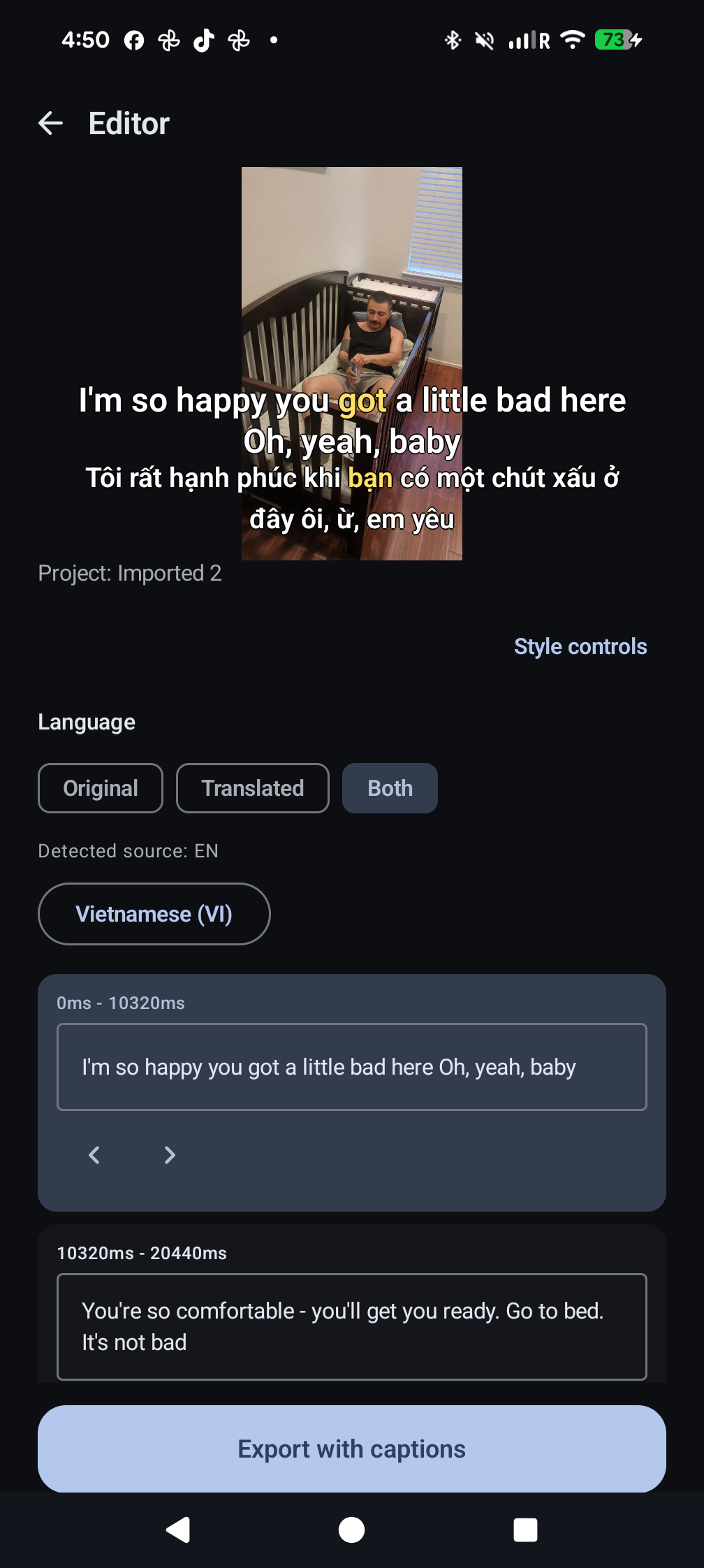 Editor with live caption preview