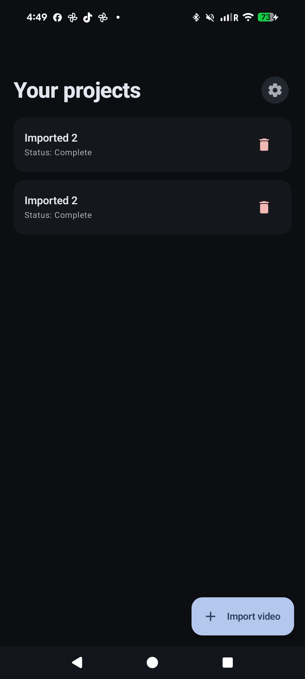 Home screen with project library