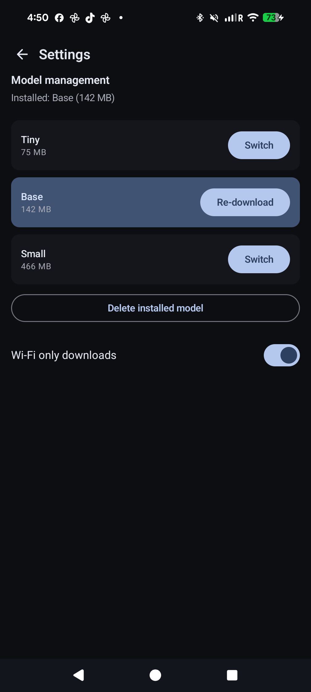 Settings screen