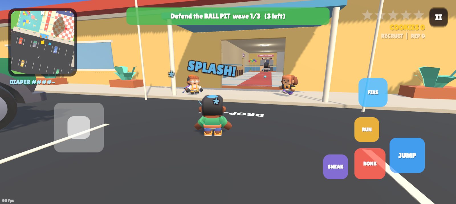 SPLASH! A water-pistol tag lands during the ball-pit defence