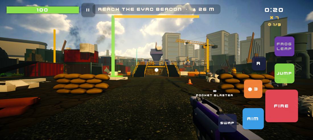 Evac phase: the green beacon with distance and direction on the HUD