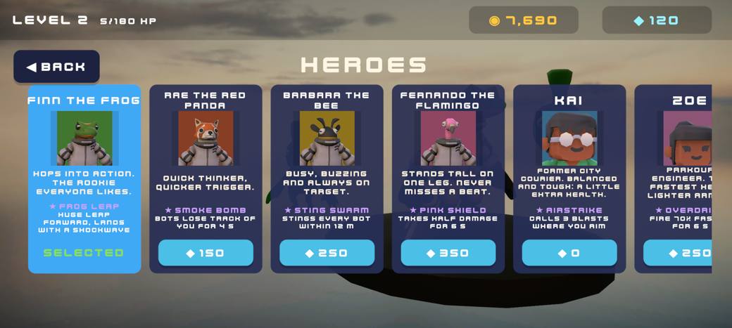 Hero cards with portraits and signature abilities
