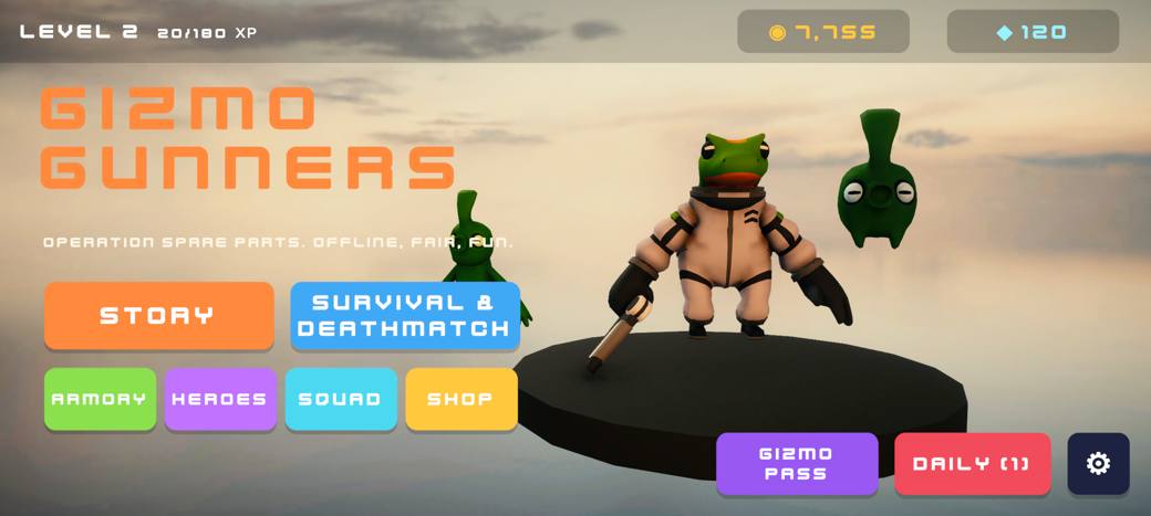 Main menu with the hero on the launch pad