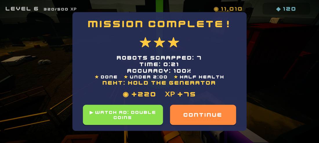 Mission results with the three star goals
