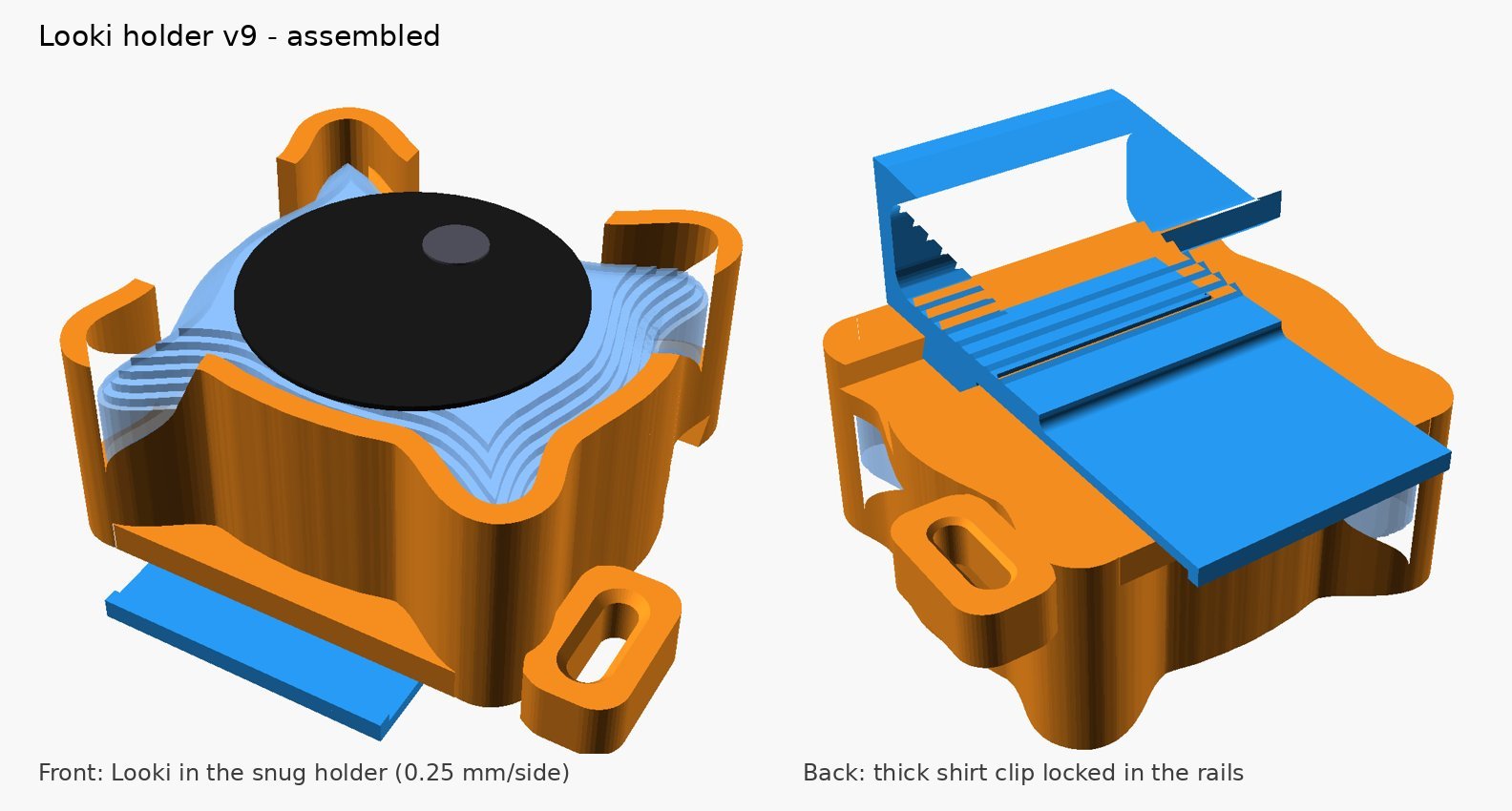 Render of the holder and clip from the front and the back