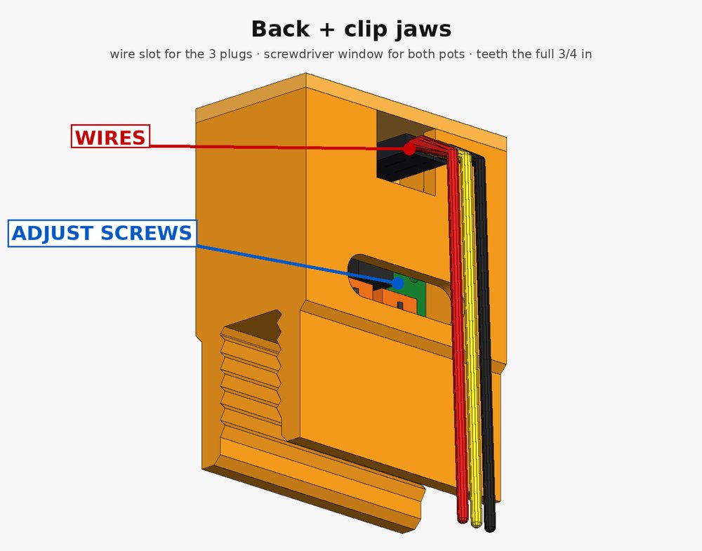 Render of the back: the wire slot and the pot window