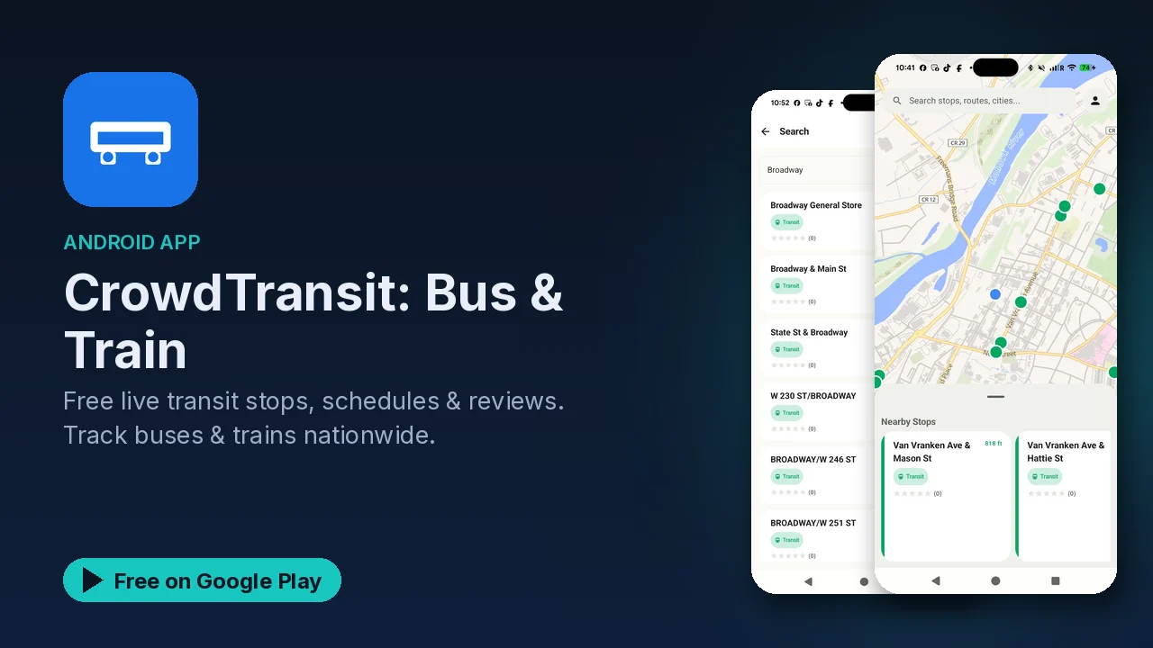CrowdTransit: live bus and train stops with community reviews