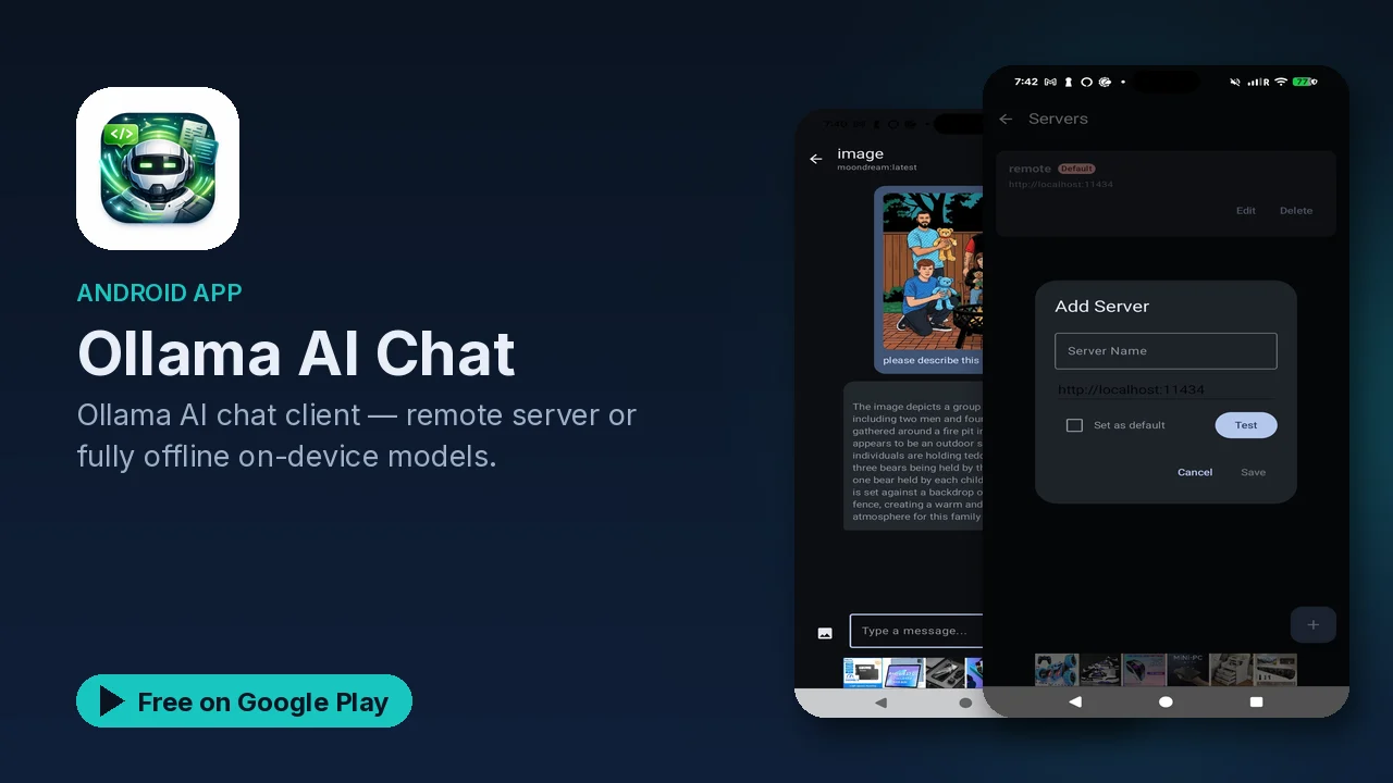 Ollama AI Chat: use your Ollama server or offline models on Android