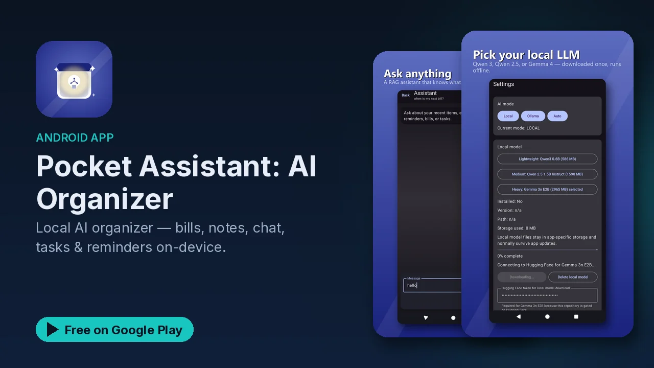 Pocket Assistant: a local AI organizer for bills, notes and tasks