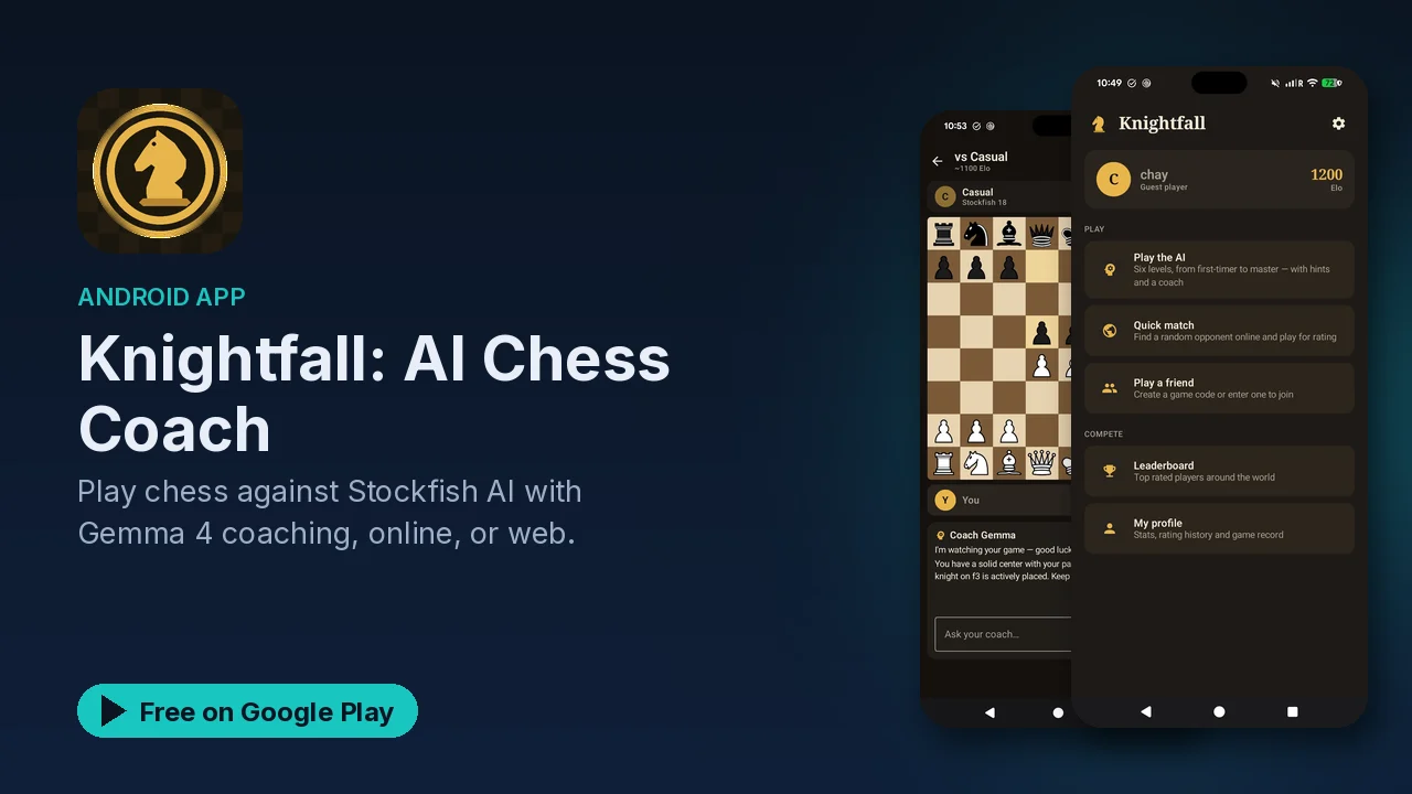 Knightfall: play Stockfish and get coached by on-device AI