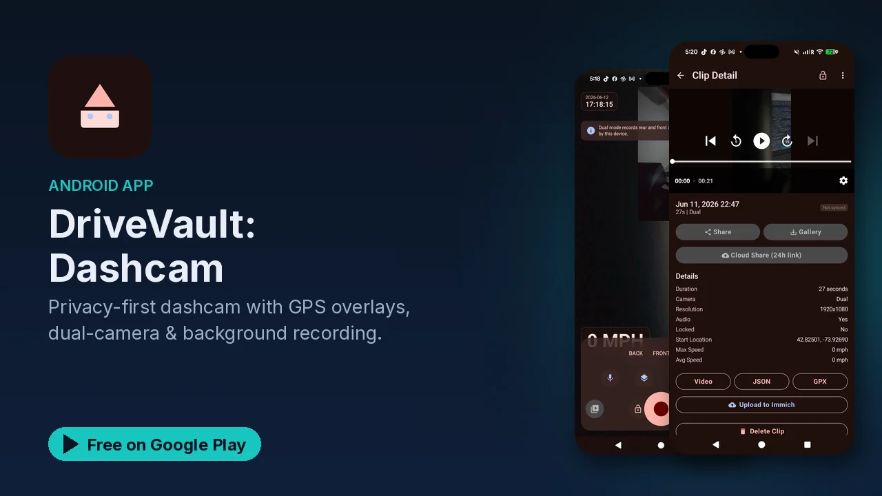 DriveVault: turn your Android phone into a privacy-first dashcam