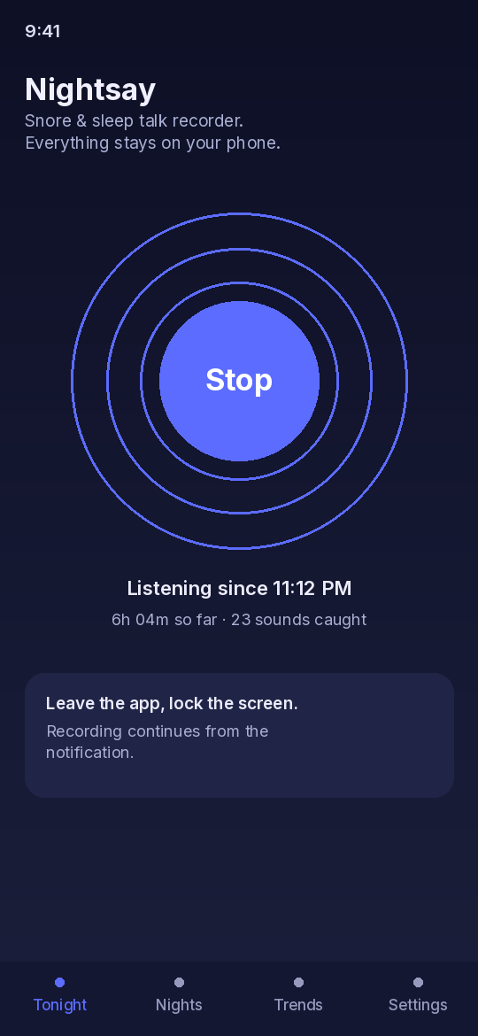 Recording overnight: listening since 11:12 PM, sounds caught so far