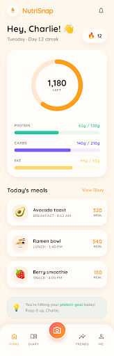 NutriSnap home screen