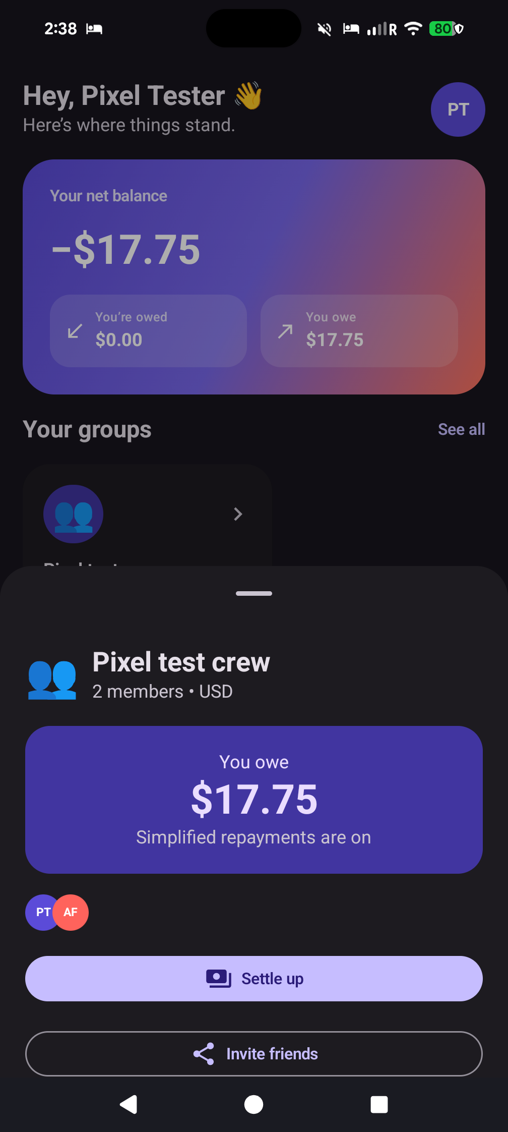 Group detail with members and balances