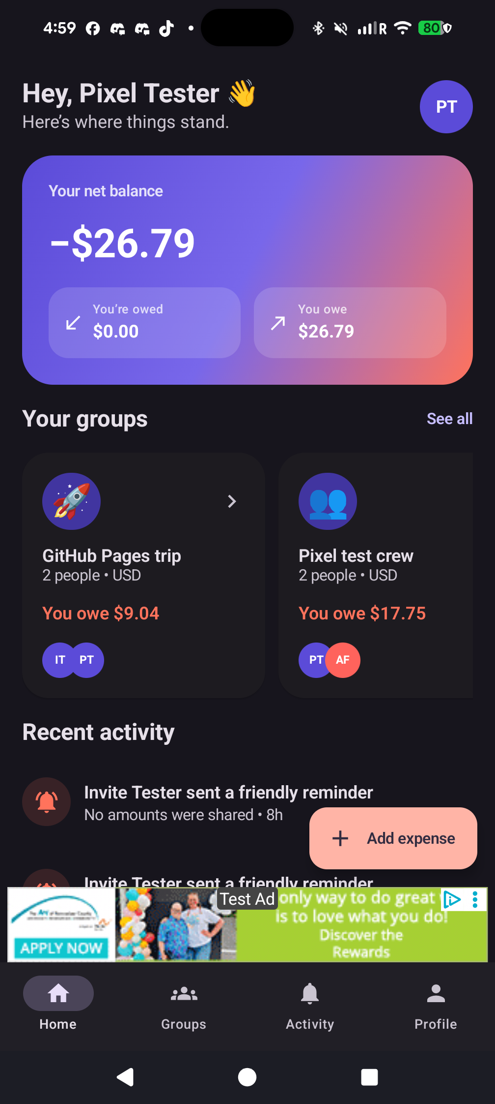 Seeing what you currently owe across groups