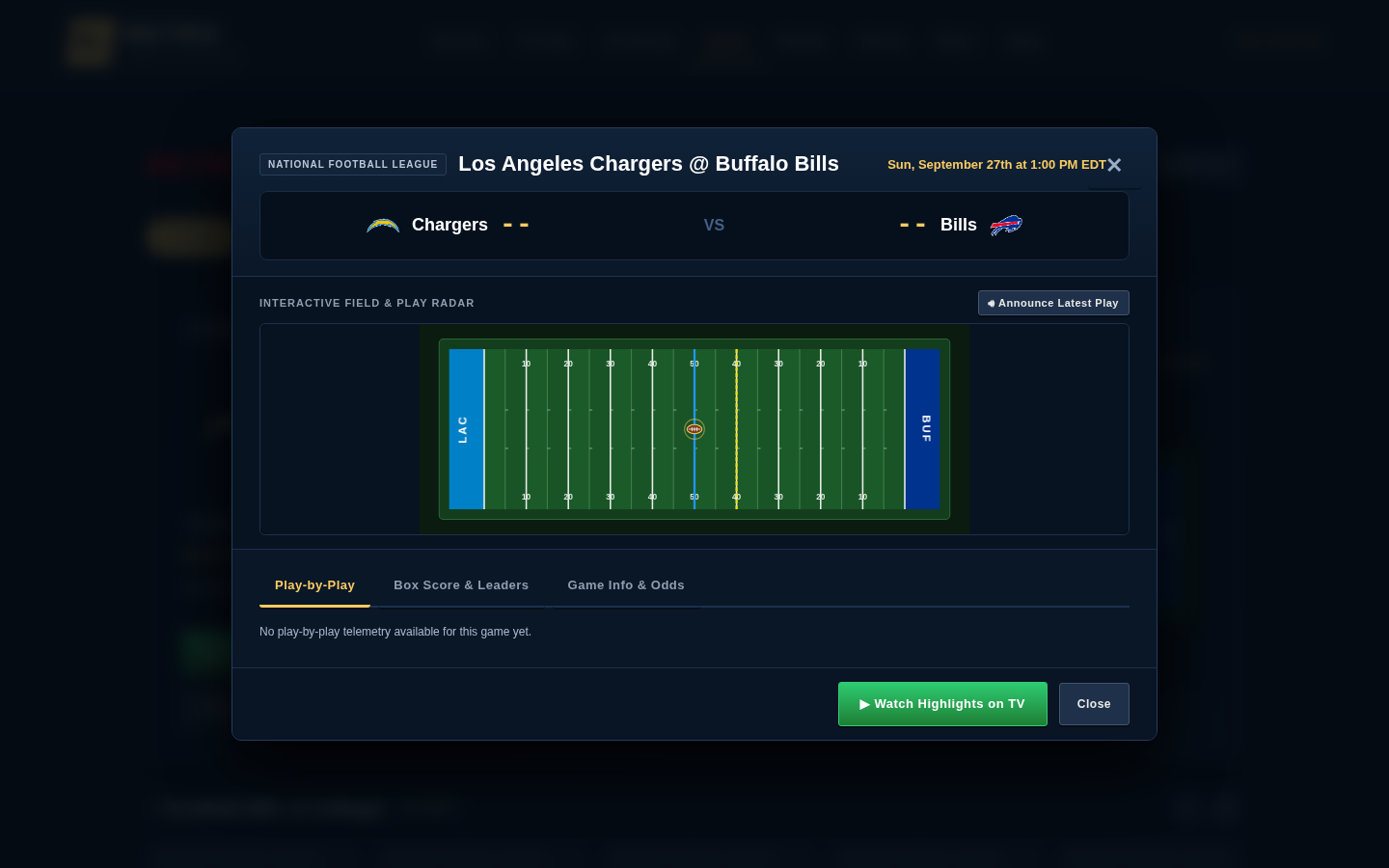 Sports Game Center Modal
