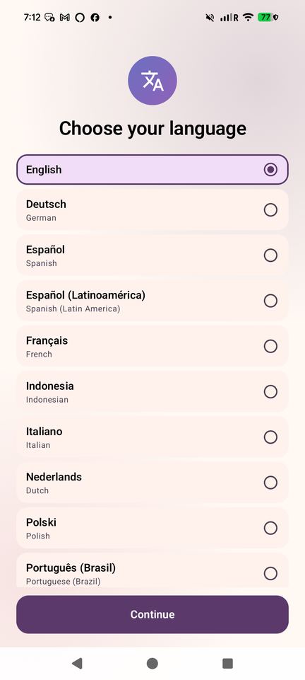 Pick your language on the first screen