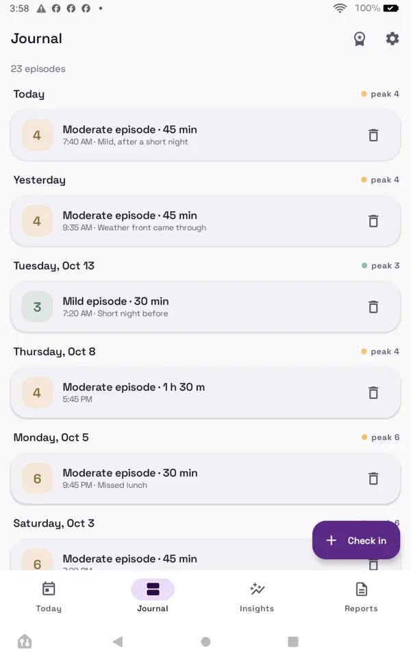 Journal: every entry on a timeline