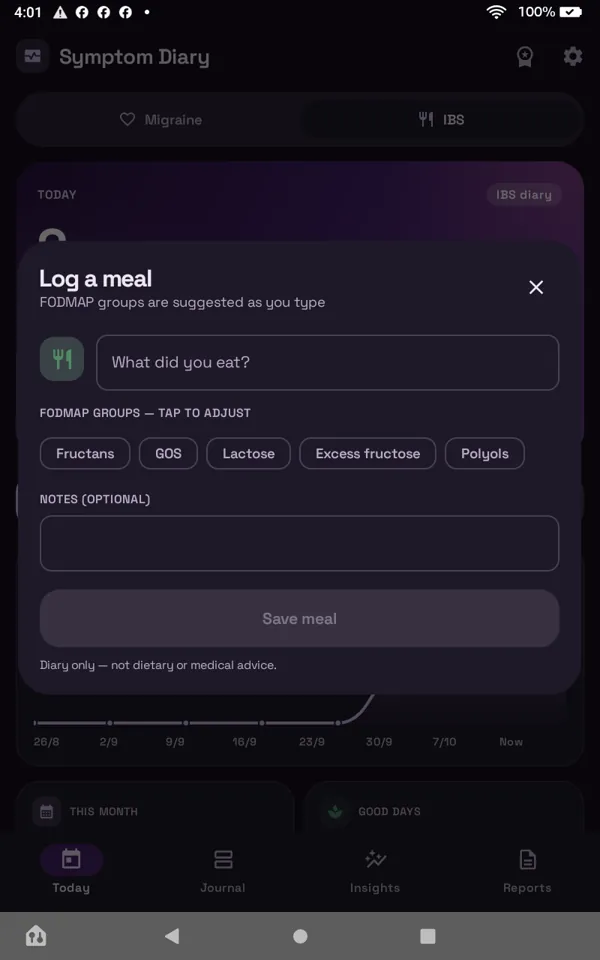 Dark mode: meal log