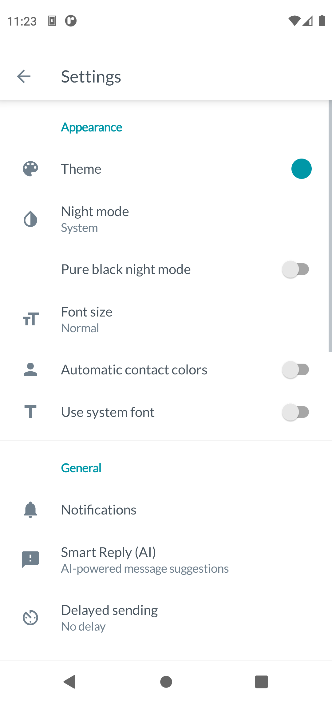 TextPilot settings screen with all options