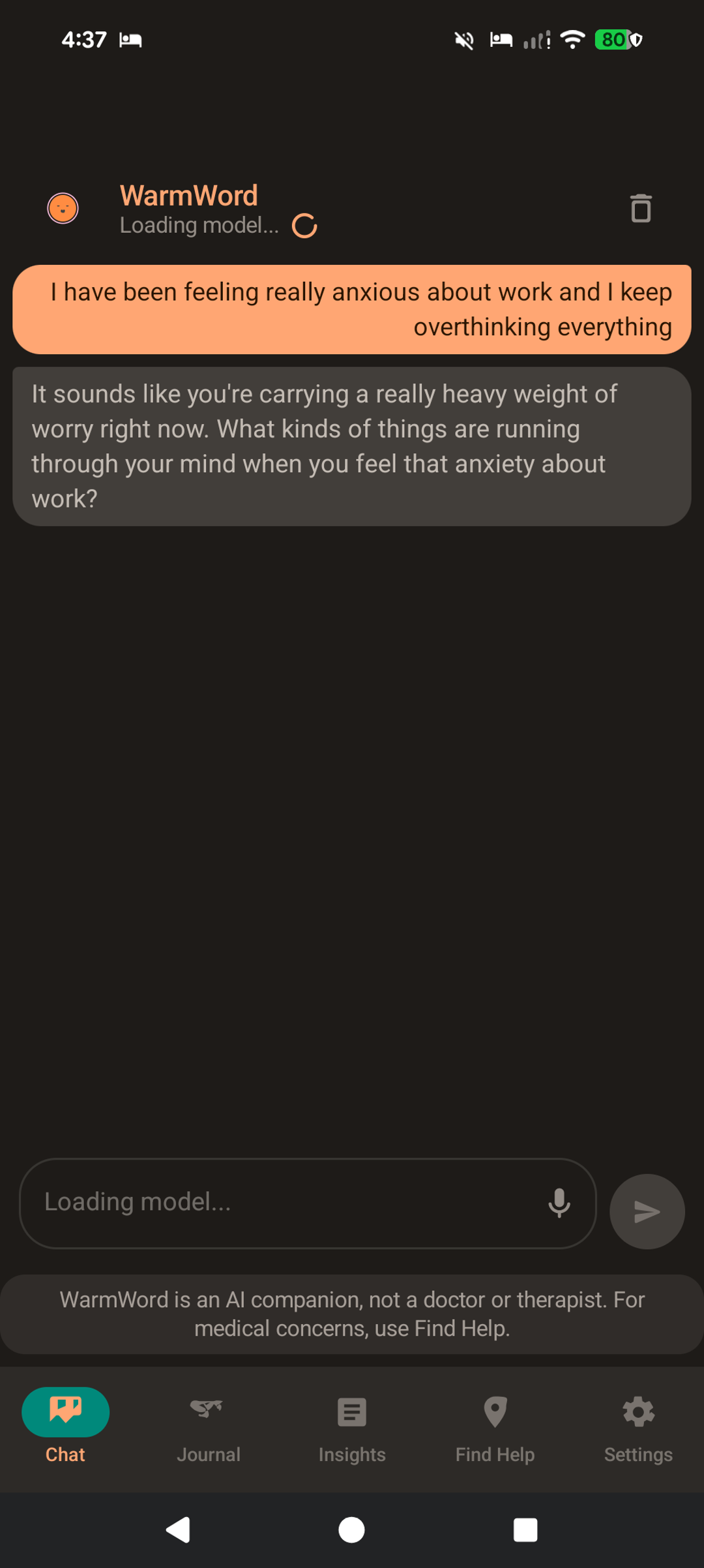 WarmWord chat screen